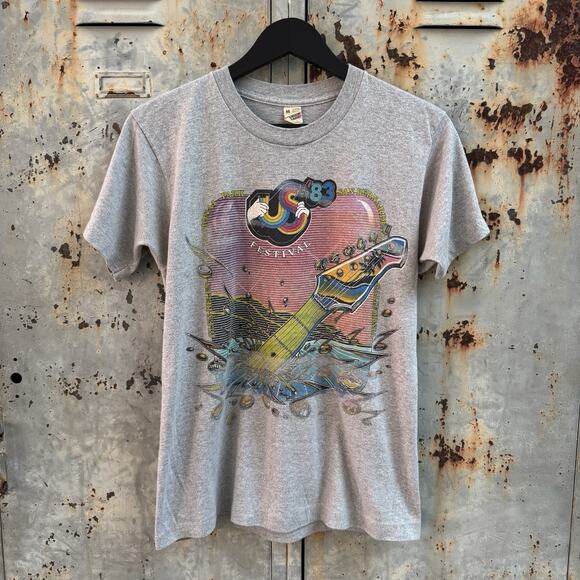 Vintage 1983 Original US Festival Band T Shirt Clash David Bowie Ozzy Obsourne M - Picture 1 of 7